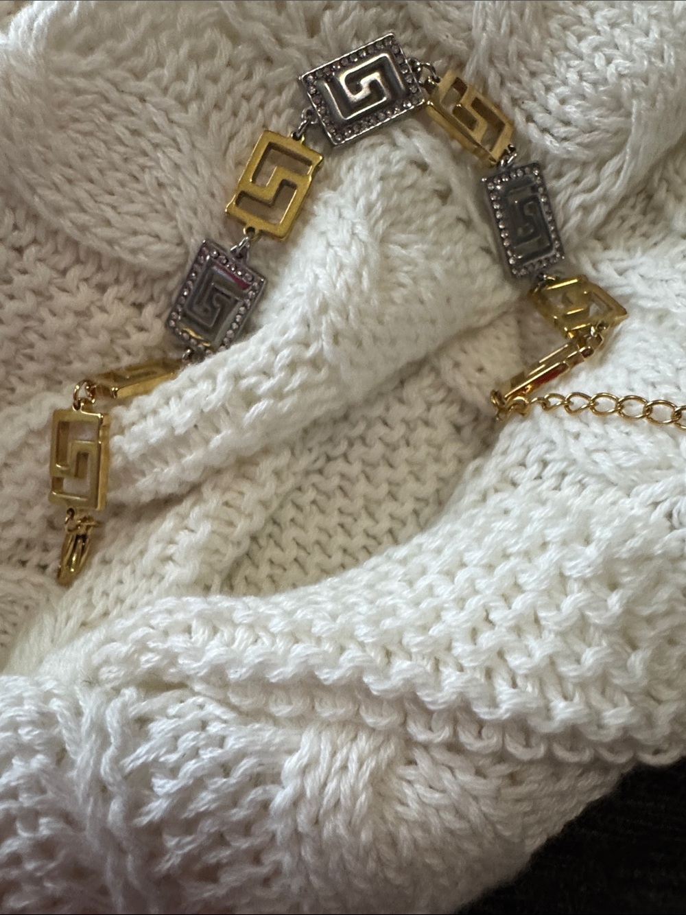 Gold and Silver stainless steel Greek Key Link Bracelet
